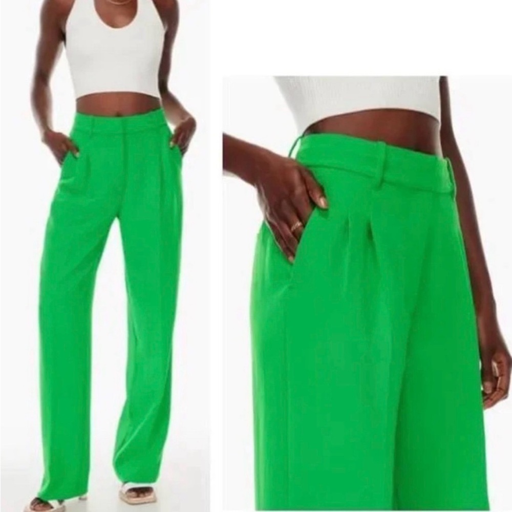 Aritzia Wilfred Effortless Trousers High Rise Wide Leg Kelly Green Crepe 4